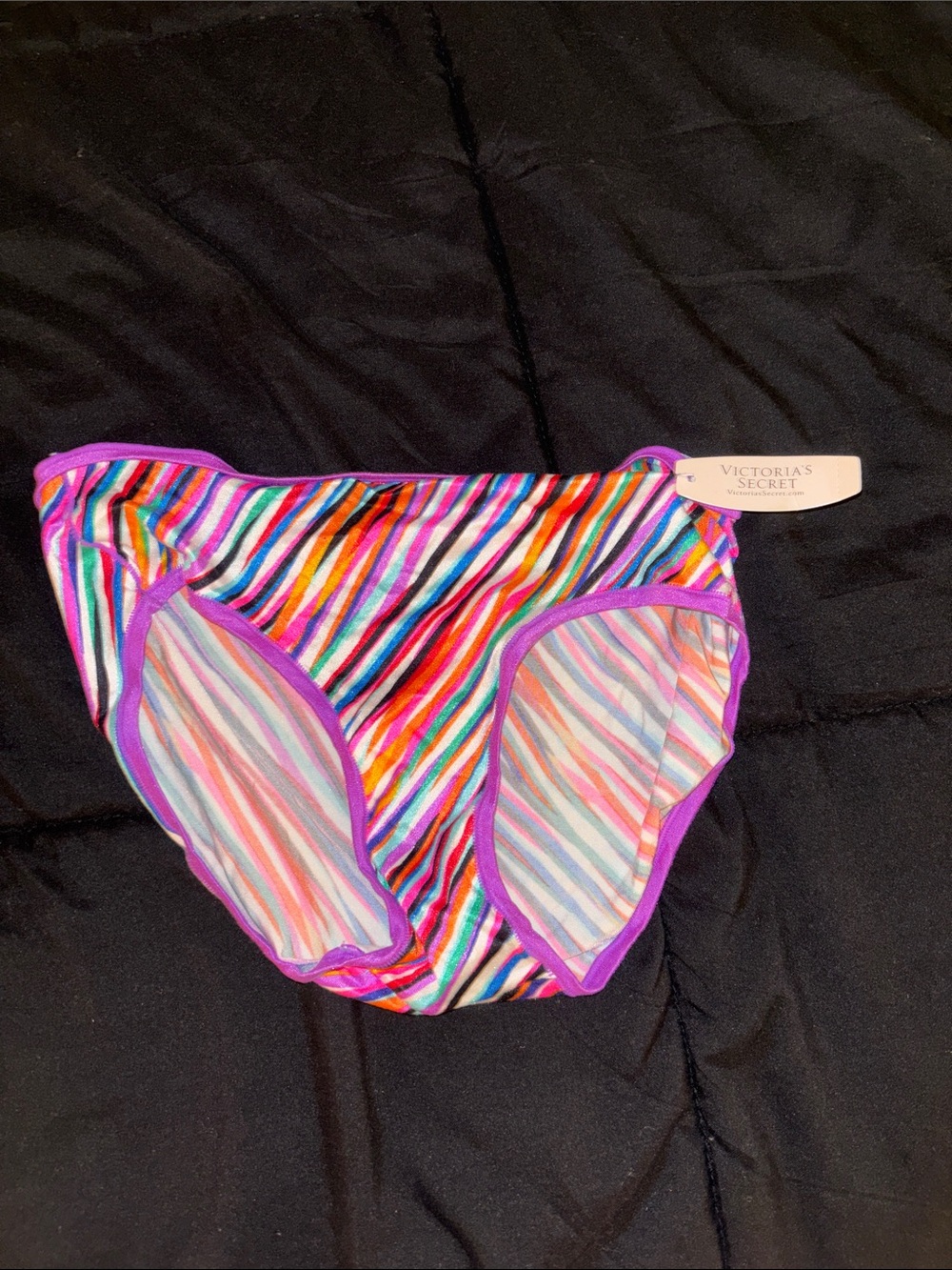 Victoria's Secret Multicolor Striped Bikini panty with Purple Trim